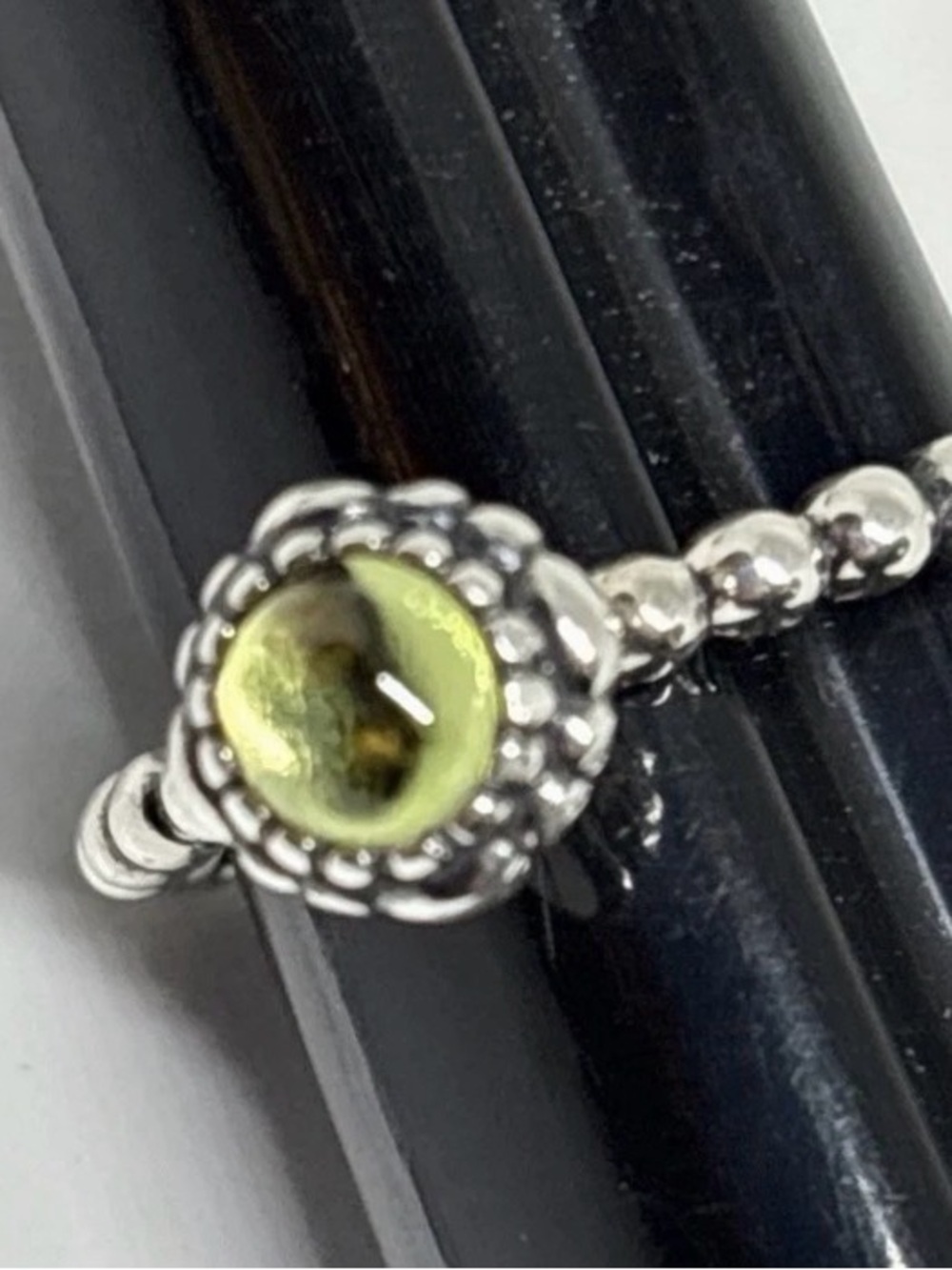 Pandora Birthday Blooms August Peridot Sterling Silver Beaded Ring